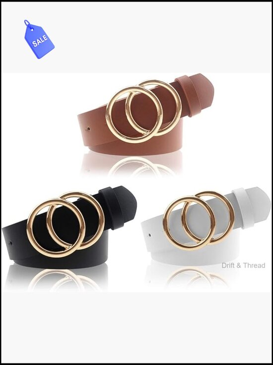 Double O Ring Faux Leather Waist Belt for Women - Elegant Fashion Belt main image 5